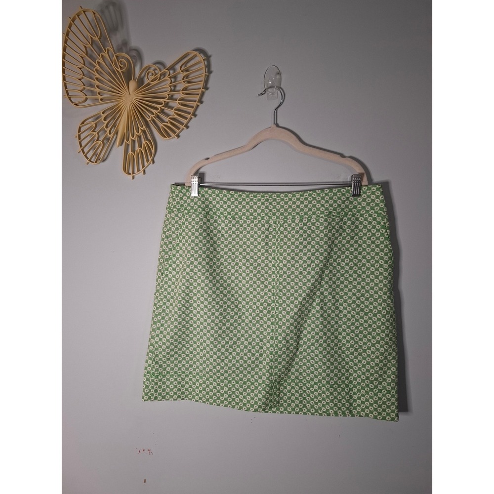 Talbots Green White Geometric Link Print A-Line Skirt Size 16 NWT